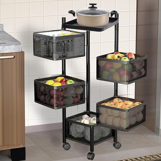 Kitchenwell Round Multi-Purpose Rotatable Trolley Storage (Shelves-5)